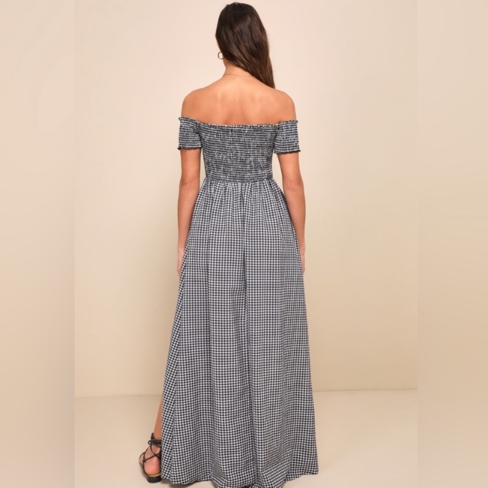 Lulus Patsy Black White Gingham Off-The-Shoulder … - image 3